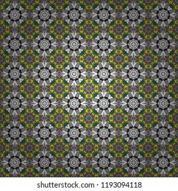 Seamless geometric arabesque oriental pattern. Vector traditional ethnic background in gray, blue and white colors. Ornament consisting of mandalas.