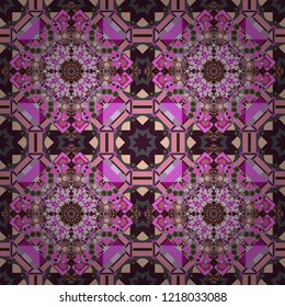 Seamless geometric arabesque oriental pattern. Vector traditional ethnic background in pink, brown and purple colors. Ornament consisting of mandalas.