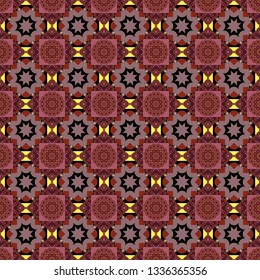 Seamless geometric arabesque oriental pattern. Vector traditional ethnic background in brown, pink and red colors. Ornament consisting of mandalas.