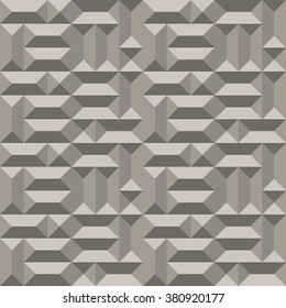 Seamless geometric architectural pattern. Convex metallic texture with rectangular and square pyramids. Gray colored background. Vector