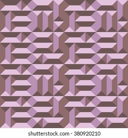 Seamless geometric architectural pattern. Convex metallic texture with rectangular and square pyramids. Rosy brown colored background. Vector