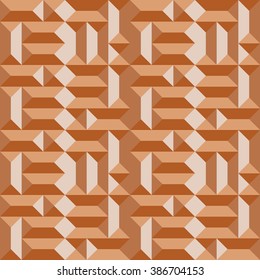 Seamless geometric architectural pattern. Convex metallic texture with rectangular and square pyramids. Gold colored background. Vector