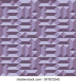 Seamless geometric architectural pattern. Convex metallic texture with rectangular and square pyramids. Lilac colored background. Vector