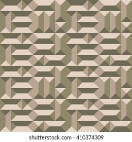 Seamless geometric architectural pattern. Convex metallic texture with rectangular and square pyramids. Gray, green, copper patina colored background. Vector