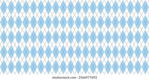 Seamless Geometric Argyle background. Light blue and white 
diamonds with thin gray dotted line. For Baby Boy or Little Man invitation, greeting cards, men's clothing, wrapping paper, wallpaper 