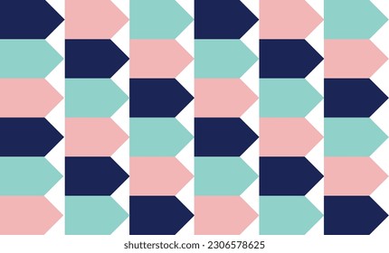 seamless geometric arrow pattern with green blue and pink repeat strip style, replete image design for fabric printing 