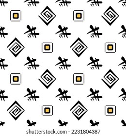 Seamless geometric background from abstract hieroglyph, square fogur. Simple Scandinavian pattern for printing on fabric, wallpaper, bedding, paper, cover.
