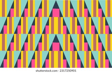 seamless geometric background, abstract geometric background triangle and square patchwork with vintage retro color, abstract block style with pink, orange, blue, green brown
