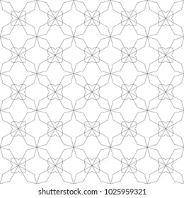 Seamless geometric background in arabian style. Ethnic line islamic pattern. Monochrome ornament, repeating linear texture. Black and white vector illustration