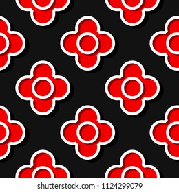 Seamless geometric background. Black and red 3d circle pattern. Vector illustration