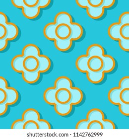 Seamless geometric background. Blue and orange 3d circle pattern. Vector illustration