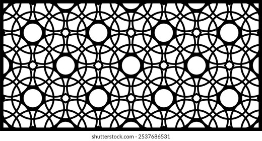 Seamless Geometric Background for CNC Laser Cutting, Bold Symmetrical Design with Frame Variations, High-Quality Vector Illustration, Editable and Scalable EPS File.