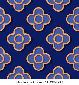 Seamless geometric background. Deep blue and orange 3d circle pattern. Vector illustration