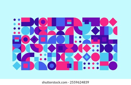 Seamless geometric background featuring abstract pink, purple, and blue tones with interconnected shapes, perfect for branding, graphic design, and visual art projects.