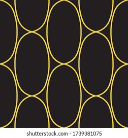 Seamless geometric background from gold ovals, rings, eggs, on black.