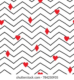 Seamless geometric background. Hand drawn zigzag pattern. Black, red and white textures. Vector illustration