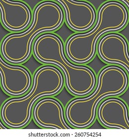Seamless geometric background. Modern 3D texture. Pattern with realistic shadow and cut out of paper effect.Green and orange tangled.