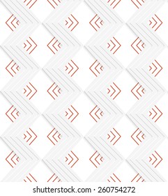 Seamless geometric background. Modern 3D texture. Pattern with realistic shadow and cut out of paper effect.White embossed zigzag with red.