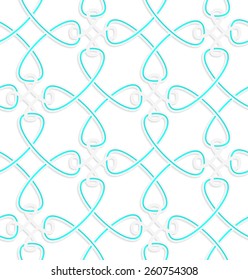 Seamless geometric background. Modern 3D texture. Pattern with realistic shadow and cut out of paper effect.White tangled knots with green