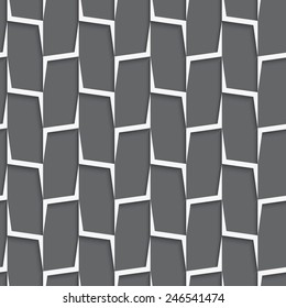Seamless geometric background. Modern monochrome 3D texture. Pattern with realistic shadow and cut out of paper effect.Geometrical ornament with white and gray vertical lines net.