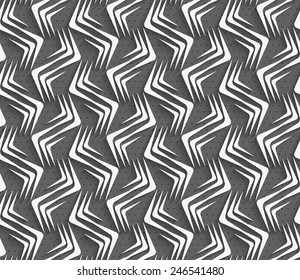 Seamless geometric background. Modern monochrome 3D texture. Pattern with realistic shadow and cut out of paper effect.Geometrical ornament with white zig-zags.