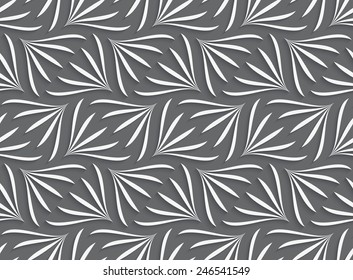 Seamless geometric background. Modern monochrome 3D texture. Pattern with realistic shadow and cut out of paper effect.Ornament with white geometric floral shapes on gray background.