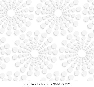 Seamless geometric background. Modern monochrome 3D texture. Pattern with realistic shadow and cut out of paper effect.Geometrical pattern with white dotted  concentric circles on white.