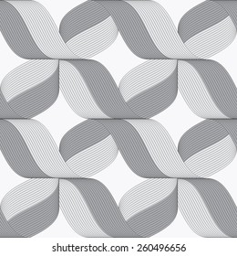 Seamless geometric background. Modern monochrome ribbon like ornament. Pattern with textured ribbons.Ribbons gray shades crosses pattern.