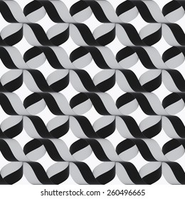 Seamless geometric background. Modern monochrome ribbon like ornament. Pattern with textured ribbons.Ribbons gray crosses pattern.