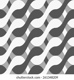 Seamless geometric background. Modern monochrome 3D texture. Pattern with realistic shadow and cut out of paper effect.3D black and white interlocking waves.