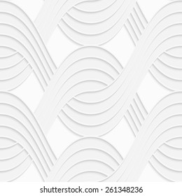 Seamless geometric background. Modern monochrome 3D texture. Pattern with realistic shadow and cut out of paper effect.3D white interlocking waves on white.