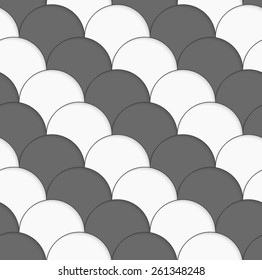 Seamless geometric background. Modern monochrome 3D texture. Pattern with realistic shadow and cut out of paper effect.3D white and gray overlapping half circles.