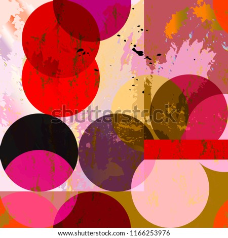 seamless geometric background pattern, with circles, squares, paint strokes and splashes