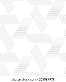 Seamless geometric background. Pattern with realistic shadow and cut out of paper effect.White 3d paper.3D white striped blocks forming triangles.