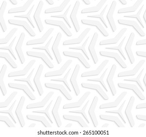 Seamless geometric background. Pattern with realistic shadow and cut out of paper effect.White 3d paper.3D white three ray stars with offset.
