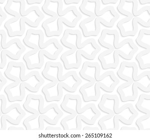 Seamless geometric background. Pattern with realistic shadow and cut out of paper effect.White 3d paper.3D white abstract three pedal flower.