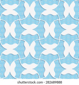 Seamless geometric background. Pattern with realistic shadow and cut out of paper effect. 3D wavy striped pin will with blue.