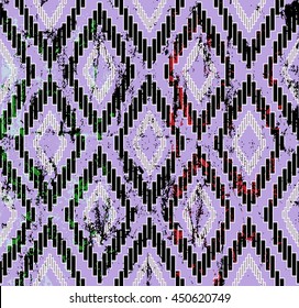seamless geometric background pattern, with strokes, splashes and rhombus