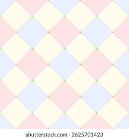 Arrière-plan géométrique harmonieux de losanges aux couleurs pastel, entrecoupés de pointillés et d'étoiles dorées. Motif répétitif en diagonale à carreaux. Impression rétro plaid pour tissu, fond d'écran ou papier d'emballage.