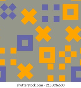 Seamless Geometric Background of Simple Shapes Haotic Pattern. Geometric Mosaic of Cross, Rhombus and Square, Vector Polygon Abstract Template, Texture for Textile Fabric Illustration