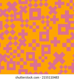 Seamless Geometric Background of Simple Shapes Haotic Pattern. Geometric Mosaic of Cross, Rhombus and Square, Vector Polygon Abstract Template, Texture for Textile Fabric Illustration