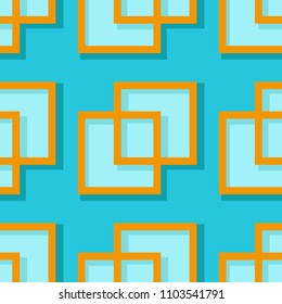 Seamless geometric background with square elements. Blue and orange 3d pattern. Vector illustration