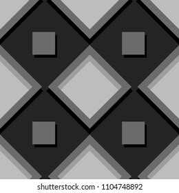 Seamless geometric background with square elements. Black and gray 3d pattern. Vector illustration