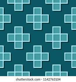 Seamless geometric background with square elements. Blue green 3d pattern. Vector illustration