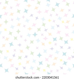 Seamless geometric background with stars. A pattern with scattered multi-colored stars in pastel tones. Print for children's wallpaper, fabrics, wrapping paper