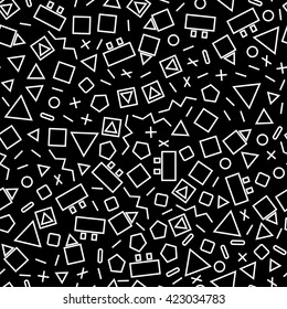 seamless geometric background with triangles, dots  design of the 80s -vector illustration. Retro group Memphis  shapes.