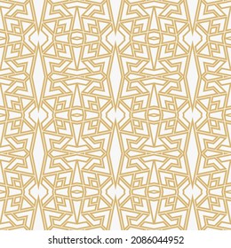 Seamless geometric background. White and gold texture. Modern abstract wallpaper with stripes, lines, rhombus. Simple lattice graphic design. Vector.