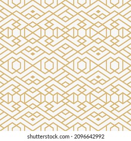 Seamless geometric background. White and gold texture. Modern abstract wallpaper with stripes, lines, rhombus. Simple lattice graphic design. Vector.