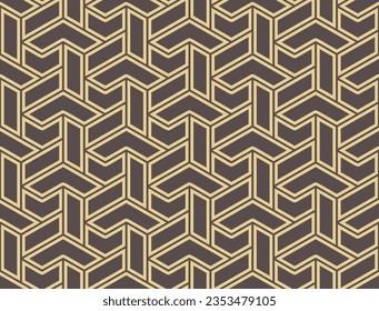 Seamless geometric background for your designs. Modern vector brown and golden ornament. Geometric abstract pattern
