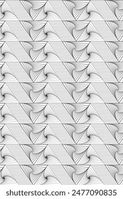 Seamless geometric backgrounds featuring symmetric shapes and thin line spirals 